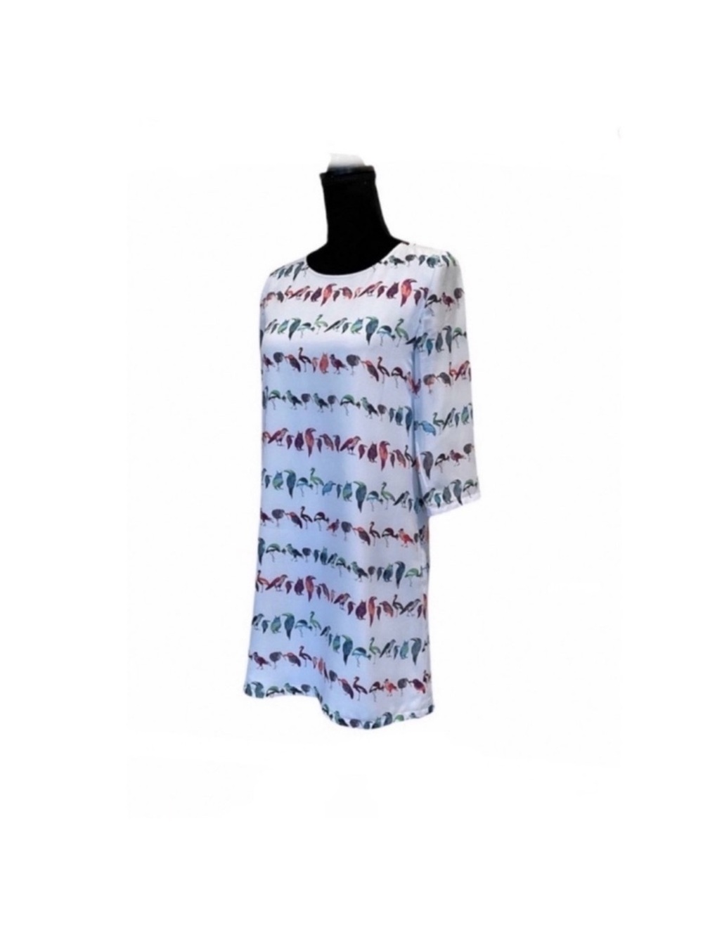 Ted Baker whimsical pastel blue short sleeve feminine bird print dress size 0 - Picture 2 of 12